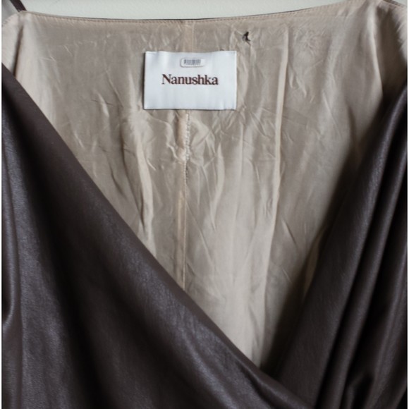 NANUSHKA Nanushka Moha Dress Faux Leather Wrap Brown Button Fit Mini V neck XS - Picture 7 of 12